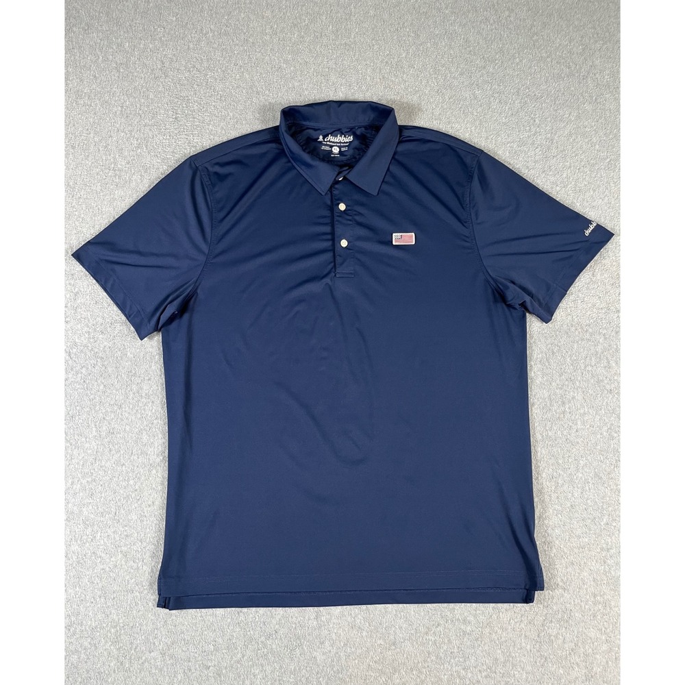 Chubbies Out of the Blue Mens XL Navy Performance Polo USA American Flag Golf